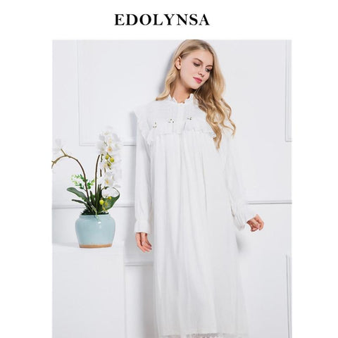 2019 White Sleep Lounge Women Sleepwear Indoor Clothing Long Nightgowns Sexy Lace Home Dress Vintage Nightdress With Mesh #L125