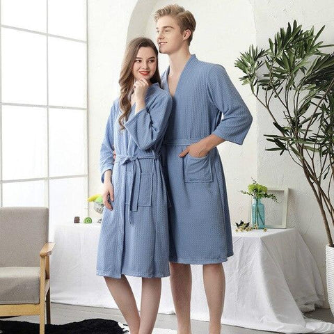 Waffle bathrobe men women cotton terry XL men's robe nightgown ladies sleepwear long soft home hotel spring summer