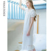 2019 Women Fashion Sleepwear Lantern Sleeve Bow Solid White Cotton Brief Style Vintage Night Dress Long Nightgown Negligee T96