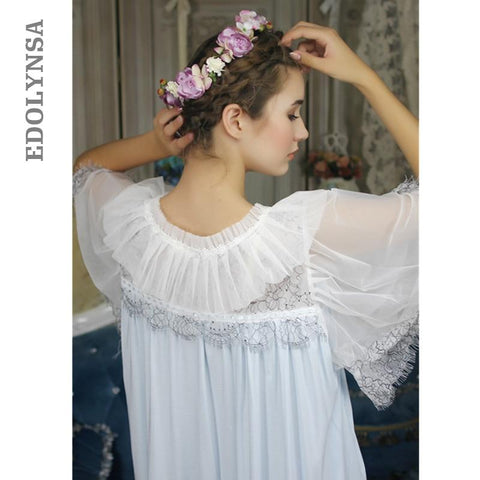 Vintage Sleepwear 2019 Women Nightwear Autumn Lace Nightgown Pink Cotton Half Sleeve Long Night Dress Plus Size Sleepdress T289