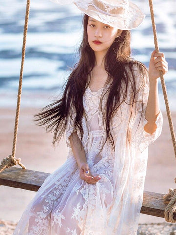 Free Shipping 2019 New Summer Princess Style Women's Long Nightgown High Quality Beige Sleepwear Cotton Lace  Vintage Pijamas