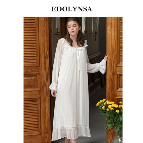 Noble Sleepwear Lace Dress Gown Elegant Nightgown Princess Night Dress Vintage Lace Gown Bride Bridesmaid Women Nightwear H810