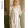 2019 Vintage Sleepwear Autumn Women Home Wear Night Dress Long  White Cotton Nightgown Sexy Ladies Nightwear Nightdress T523