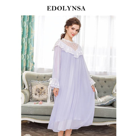 Medieval Vintage Nightgown Autumn Sleepwear Women Ruffle Night Gown Home Wear Sleep Shirt Robe Dress Plus Size NightDress H758