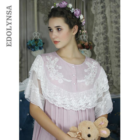 Purple Ruffle Victorian Dress Vintage Sleepwear Long Nightgown Women Night Clothes Autumn Nightwear Sleep Shirt Home Wear T295