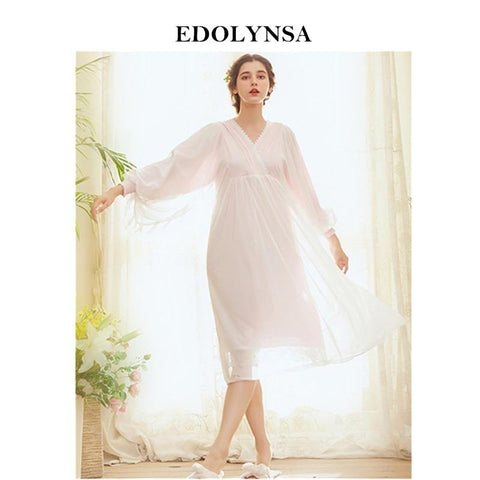 Vintage Notched Lantern Sleeve Princess Night Dress For Bridesmaid Lace Gown Sleep Shirt Autumn Sleepwear Women Nightdress H738