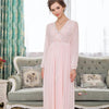 Elegant High Waist Pink Sleepwear Women Nightgowns Long Sleeve V Neck Night Wear Sleep Shirt Vintage Lace Home Dress Ladies T311