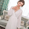 Elegant High Waist Pink Sleepwear Women Nightgowns Long Sleeve V Neck Night Wear Sleep Shirt Vintage Lace Home Dress Ladies T311