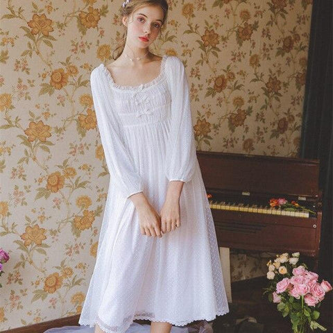 2019 Autumn Sleepwear Vintage White Cotton Nightgown Plus Size Women H –  basicutensils