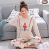 Autumn New Cotton Printing Lapel Top + Long Pant 2 Piece Sets Pajamas Set For Women Cute Sleepwear Girls Pyjama M L XL XXL XXXL