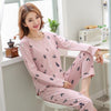 Autumn New Cotton Printing Lapel Top + Long Pant 2 Piece Sets Pajamas Set For Women Cute Sleepwear Girls Pyjama M L XL XXL XXXL