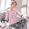 Autumn New Cotton Printing Lapel Top + Long Pant 2 Piece Sets Pajamas Set For Women Cute Sleepwear Girls Pyjama M L XL XXL XXXL