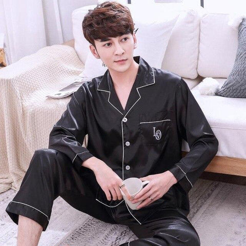Casual Pajamas Set Long Sleeve&pant Men 2pcs Nightwear Sleep shirt Intimate Lingerie Rayon Home Clothing  Lounge Nightgown