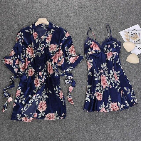Women 2PC Strap Top Pajamas Sleepwear Sets Lady Home Wear Nightgown Suit Sexy Sleeveless Kimono Robe Bath Gown Sleepshirts M-XL