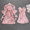 Women 2PC Strap Top Pajamas Sleepwear Sets Lady Home Wear Nightgown Suit Sexy Sleeveless Kimono Robe Bath Gown Sleepshirts M-XL