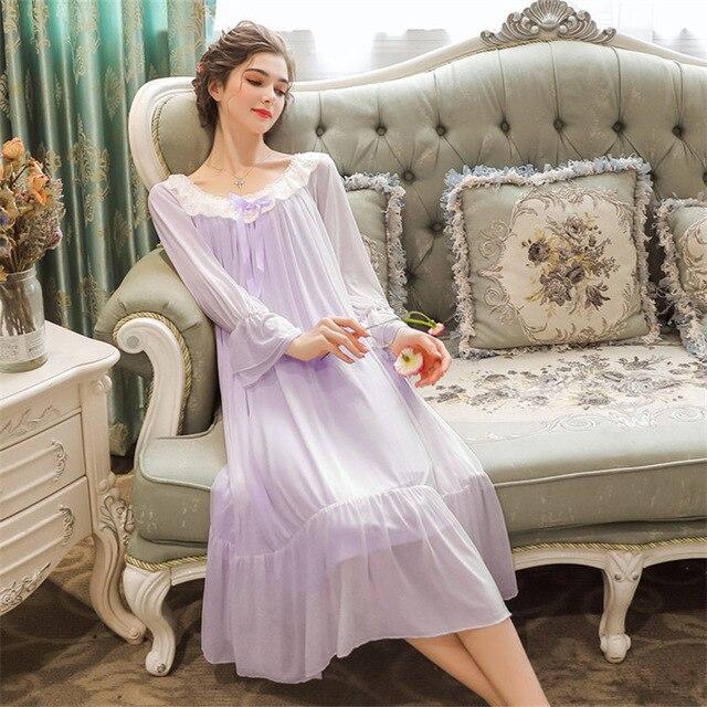 Princess Style Sleepwear For Wedding Women Autumn Pink Lace Nightgown –  basicutensils