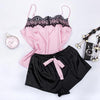 VICTORIA'S KEY Floral Lace Pink Cami Pajama Set Women Black Short Set 2019 Autumn Casual Nightwear Femme Sexy Satin Sleepwear