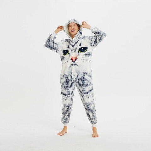 3D Cat Unisex Adult One-Piece Pajamas Cosplay Cartoon Adult Onesies One-piece Animal Sleepwear for Pyjamas Christmas Costume