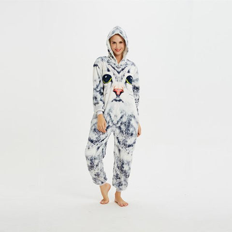 3D Cat Unisex Adult One-Piece Pajamas Cosplay Cartoon Adult Onesies One-piece Animal Sleepwear for Pyjamas Christmas Costume