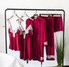 2019 European Ladies Pajamas Sets Satin Sleepwear 5 Pieces Pyjamas Sexy Lace Sleep Lounge Sleeveless Pijama Silk Nightwear