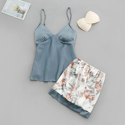 Silk Shirt Female Sleeping Shorts Women Sleepwear For Girl Sleeping Suit Women 1309