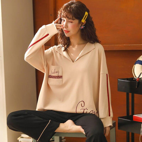 pajama sets women 100% cotton long sleeve casual sleepwear women pyjama pijamas para mujer  woman home clothes   pajamas adult