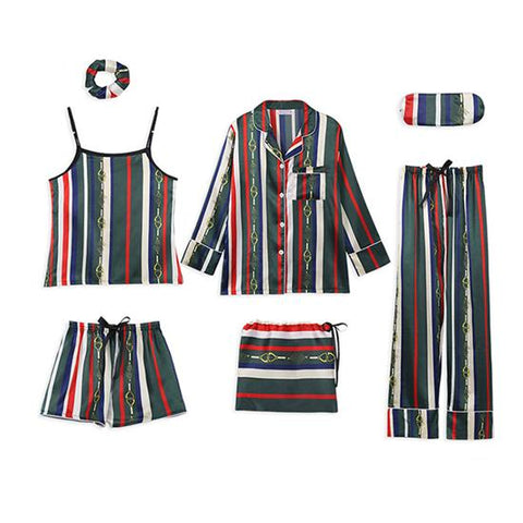7 Pieces Sleepwear Pajamas for Women Sexy Lingerie Pajama Set Women Satin Silk Pajamas Spring Summer Autumn Soft Sleepwear