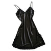 Nightdress Women Black Satin Sexy Bowknot Lace Lingerie Babydoll V-neck Sleepdress Underwear Vintage Dress Women