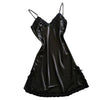 Nightdress Women Black Satin Sexy Bowknot Lace Lingerie Babydoll V-neck Sleepdress Underwear Vintage Dress Women