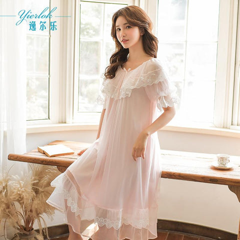 Girl Robe Lace Robe Pajamas Women Princess Vintage Homewear set Sleepwear Robes Lace Nightgown Autumn