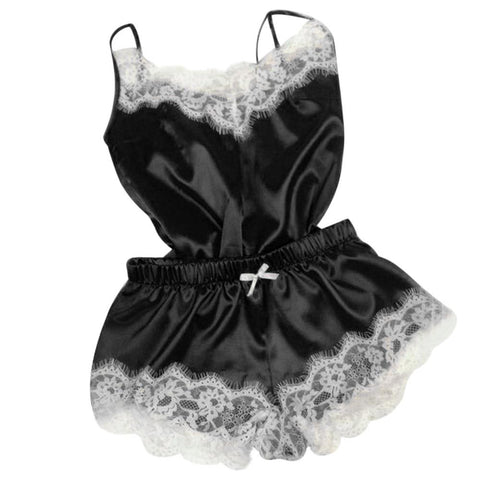 Fashion women summer 2019 Sexy Lace Sleepwear Lingerie sleeveless tops underwear set Nightdress home clothes female pajamas  red