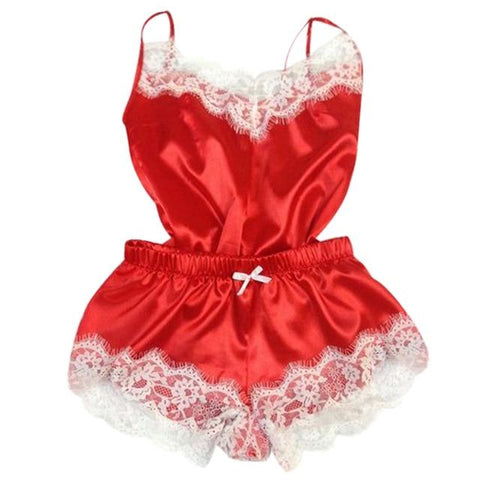 Fashion women summer 2019 Sexy Lace Sleepwear Lingerie sleeveless tops underwear set Nightdress home clothes female pajamas  red