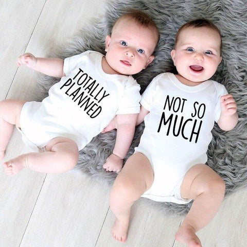 Totally Planned and Not So Much Newborn Twin Baby Clothes Summer Short Sleeved One-piece Unisex Baby Body Sleepwear