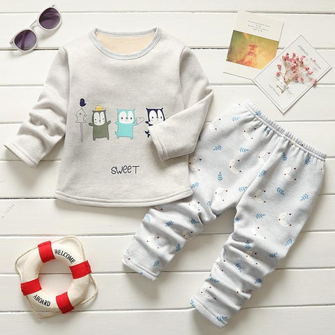 Infant baby boys pajamas clothing sets autumn winter toddler girlsl kids cotton cartoon thick clothes children warm sleepwear