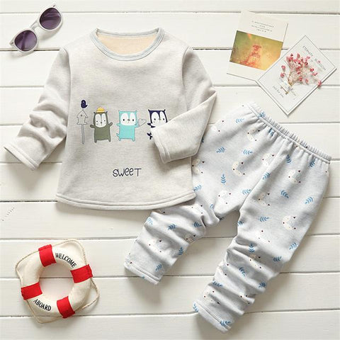 Infant baby boys pajamas clothing sets autumn winter toddler girlsl kids cotton cartoon thick clothes children warm sleepwear