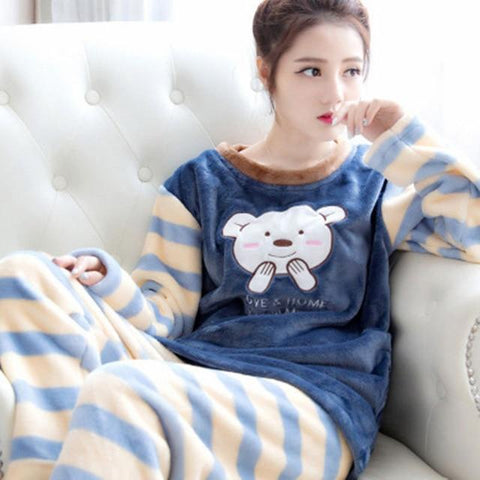 Pajamas Set Women Plush Warm Sexy Autumn Winter Thick Pyjamas Flannel Home Spring  Cartoon Student Sleepwear 2Piece/Set Big Size