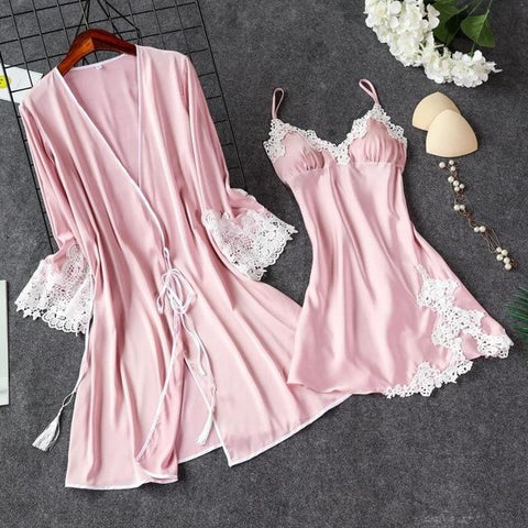 Summer Night Robe Sexy Women 2PC Strap Top Suit Sleepwear Sets Casual Pajamas Home Wear Nightwear Sleep Kimono Bath Gown