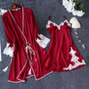 Summer Night Robe Sexy Women 2PC Strap Top Suit Sleepwear Sets Casual Pajamas Home Wear Nightwear Sleep Kimono Bath Gown
