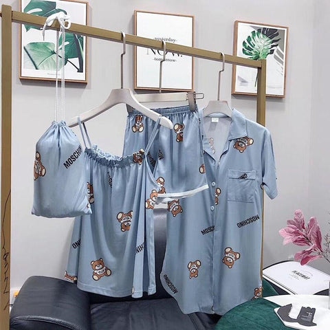 2019 Brand Cotton Pajamas Set Cute Bear Women Sexy Soft Pyjama Mom Home Sleepwear Long Shirt Shorts Blinder 4 Pieces/Set