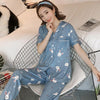 Summer new Short Sleeved Women Pajamas Set Fashion Women Lovely cartoon print pajamas Long Pant Pyjamas Cotton Leisure Sleepwear