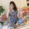 Summer new Short Sleeved Women Pajamas Set Fashion Women Lovely cartoon print pajamas Long Pant Pyjamas Cotton Leisure Sleepwear
