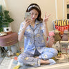 Summer new Short Sleeved Women Pajamas Set Fashion Women Lovely cartoon print pajamas Long Pant Pyjamas Cotton Leisure Sleepwear