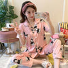 Summer new Short Sleeved Women Pajamas Set Fashion Women Lovely cartoon print pajamas Long Pant Pyjamas Cotton Leisure Sleepwear