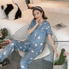 Summer new Short Sleeved Women Pajamas Set Fashion Women Lovely cartoon print pajamas Long Pant Pyjamas Cotton Leisure Sleepwear