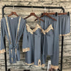 2019 New 5 PCS Lace Sexy Pajama Set  With Chest Pad Nightdress+Pant+Cardigan Set Sleepwear