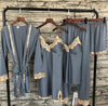 2019 New 5 PCS Lace Sexy Pajama Set  With Chest Pad Nightdress+Pant+Cardigan Set Sleepwear