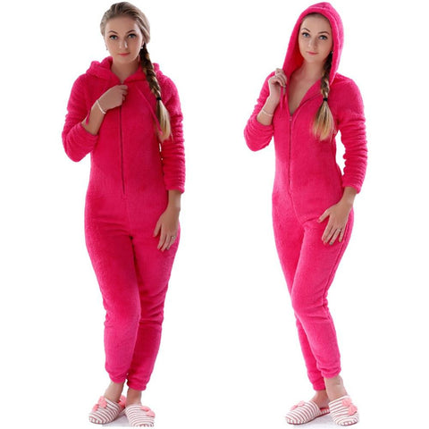 Women Onesies Winter Warm Pyjamas Fluffy Fleece Sleepwear Overall Hood Sets Pajamas Onesie Homewear for Women Adult Pajama Set