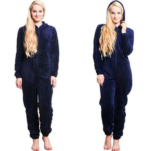 Women Onesies Winter Warm Pyjamas Fluffy Fleece Sleepwear Overall Hood Sets Pajamas Onesie Homewear for Women Adult Pajama Set