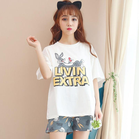 2019 Summer Girls Pijamas Mujer Summer Comfortable Women Pajamas Sets Short Sleeve Thin Cotton Home Wear Serve Lovely Sleepwear