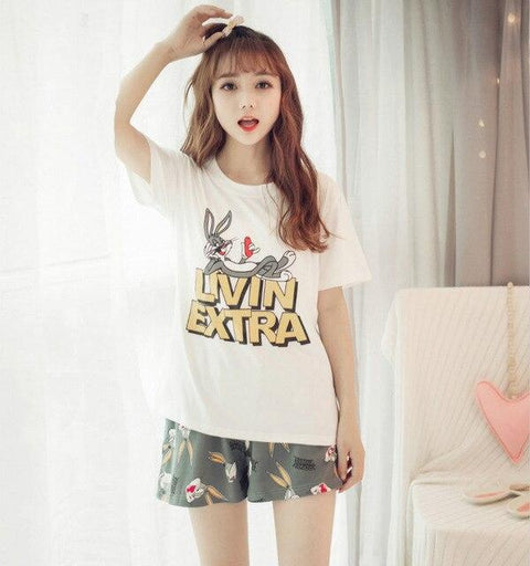 2019 Summer Girls Pijamas Mujer Summer Comfortable Women Pajamas Sets Short Sleeve Thin Cotton Home Wear Serve Lovely Sleepwear